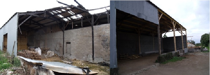 Réparation suite sinistre incendie (2014) Comparaison avant après - St Aubin de Baubigné (79) | 